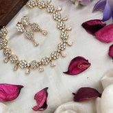 Vriksham Premium Party Ware Floral AD Stone Neckpiece-White-G20578
